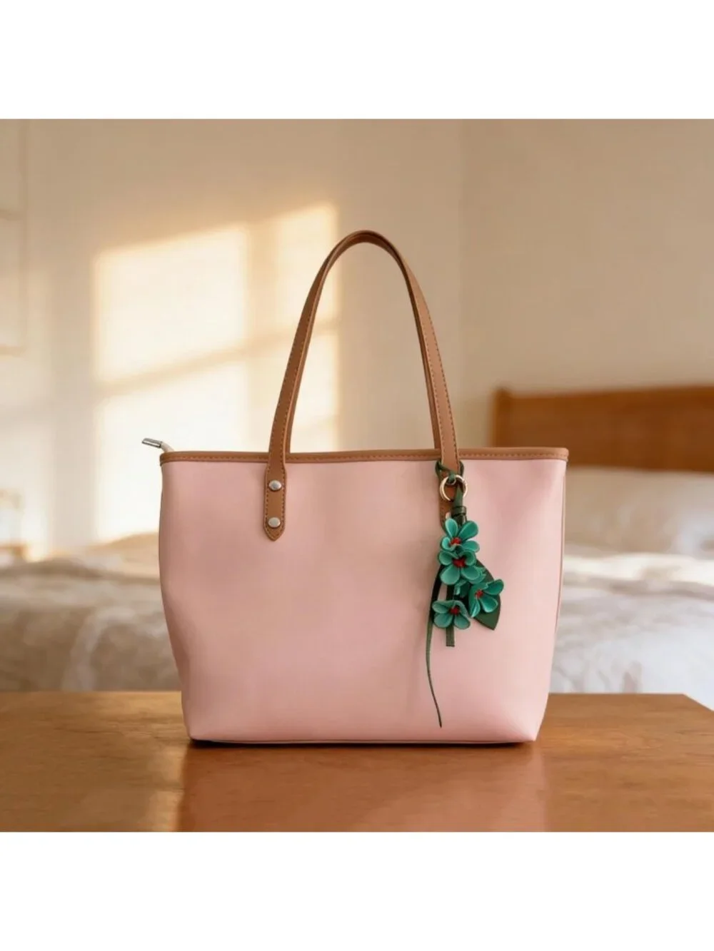 Boho Genuine Leather Flower Keychain | Cute Bag Charm for Handbag & Purse